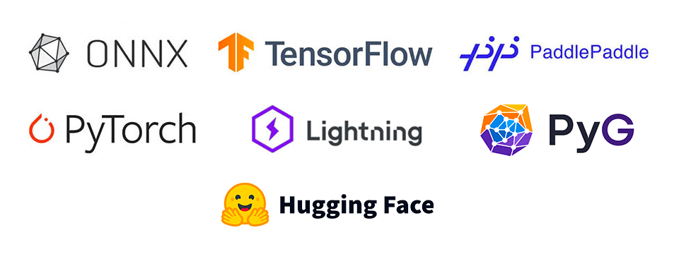 Supported Frameworks: ONNX, TensorFlow, PaddlePaddle, PyTorch, PyTorch Lightning, PyG and Huggingface