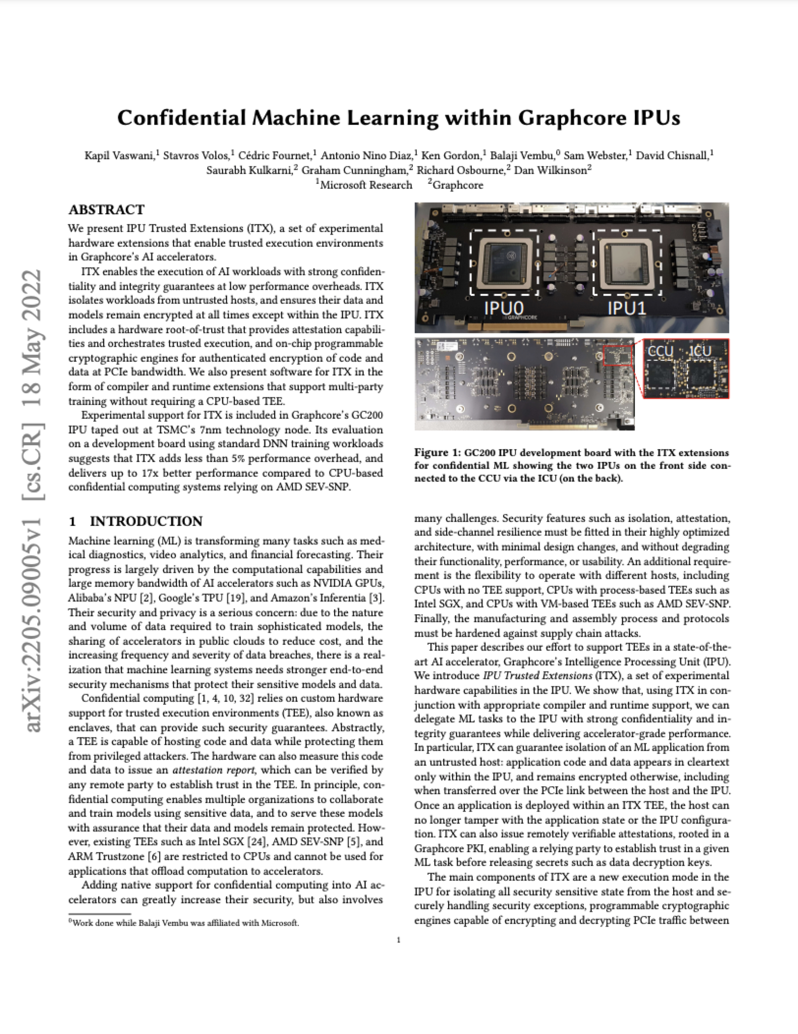 Microsoft Research & Graphcore: Confidential Machine Learning within Graphcore IPUs