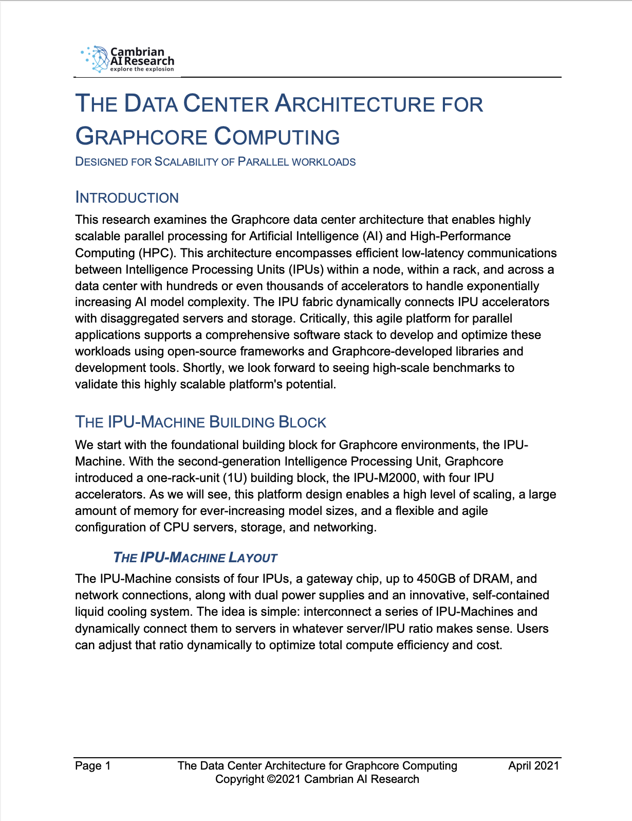 Cambrian AI Research: The Data Center Architecture for Graphcore Computing