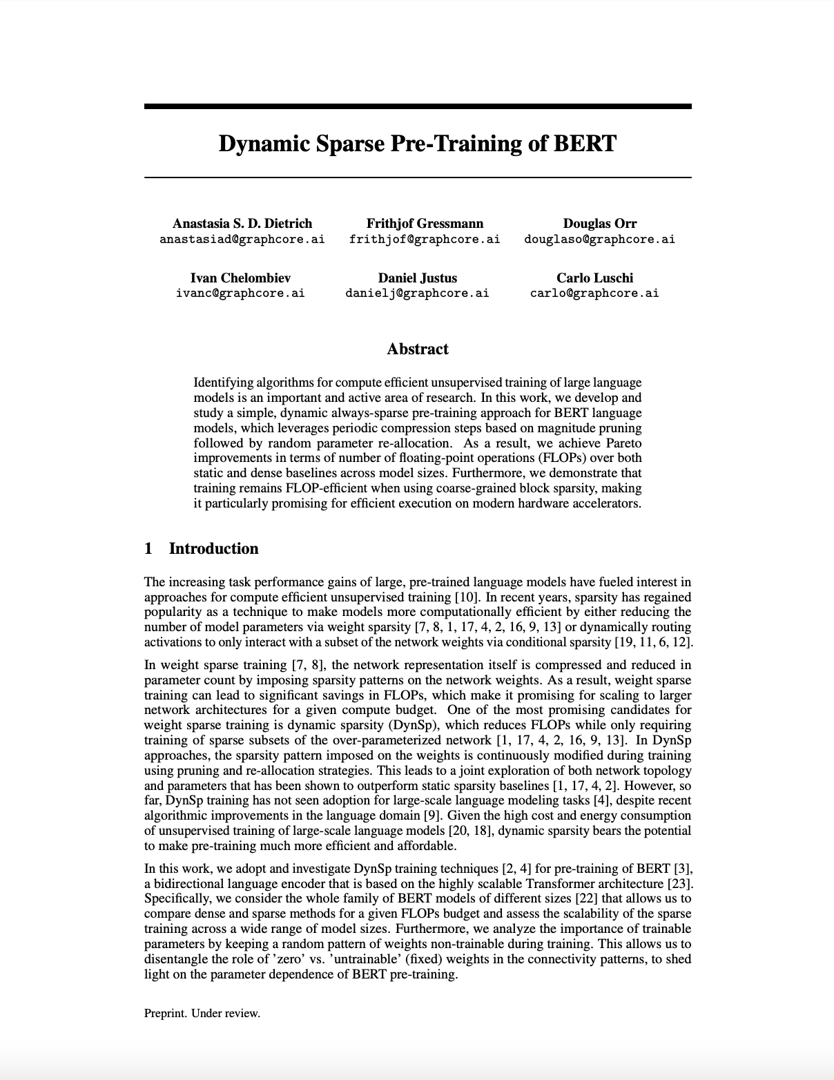 Graphcore Research: Dynamic Sparse Pre-Training of BERT