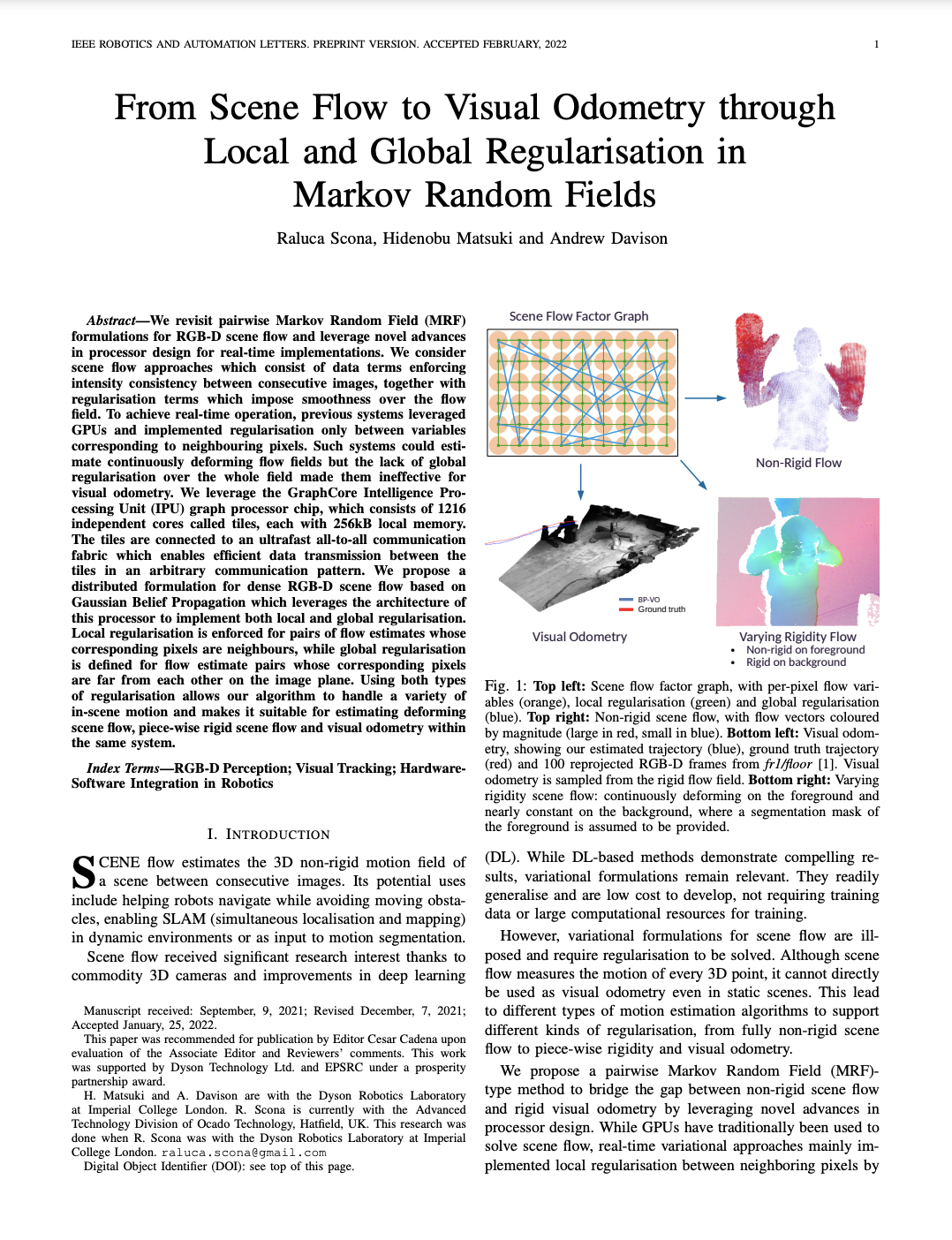 Imperial College London - Dyson Robotics Laboratory: From Scene Flow to Visual Odometry through Local and Global Regularisation in Markov Random Fields