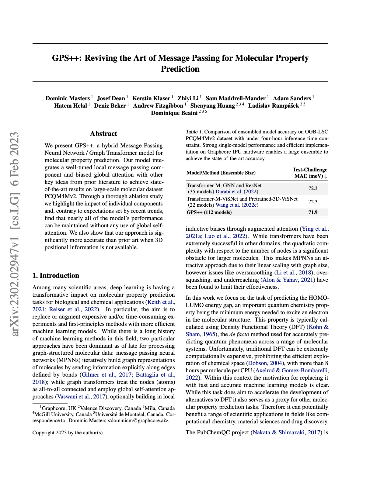 Graphcore, Valence, MILA: GPS++: An Optimised Hybrid GNN/Transformer for Molecular Property Prediction